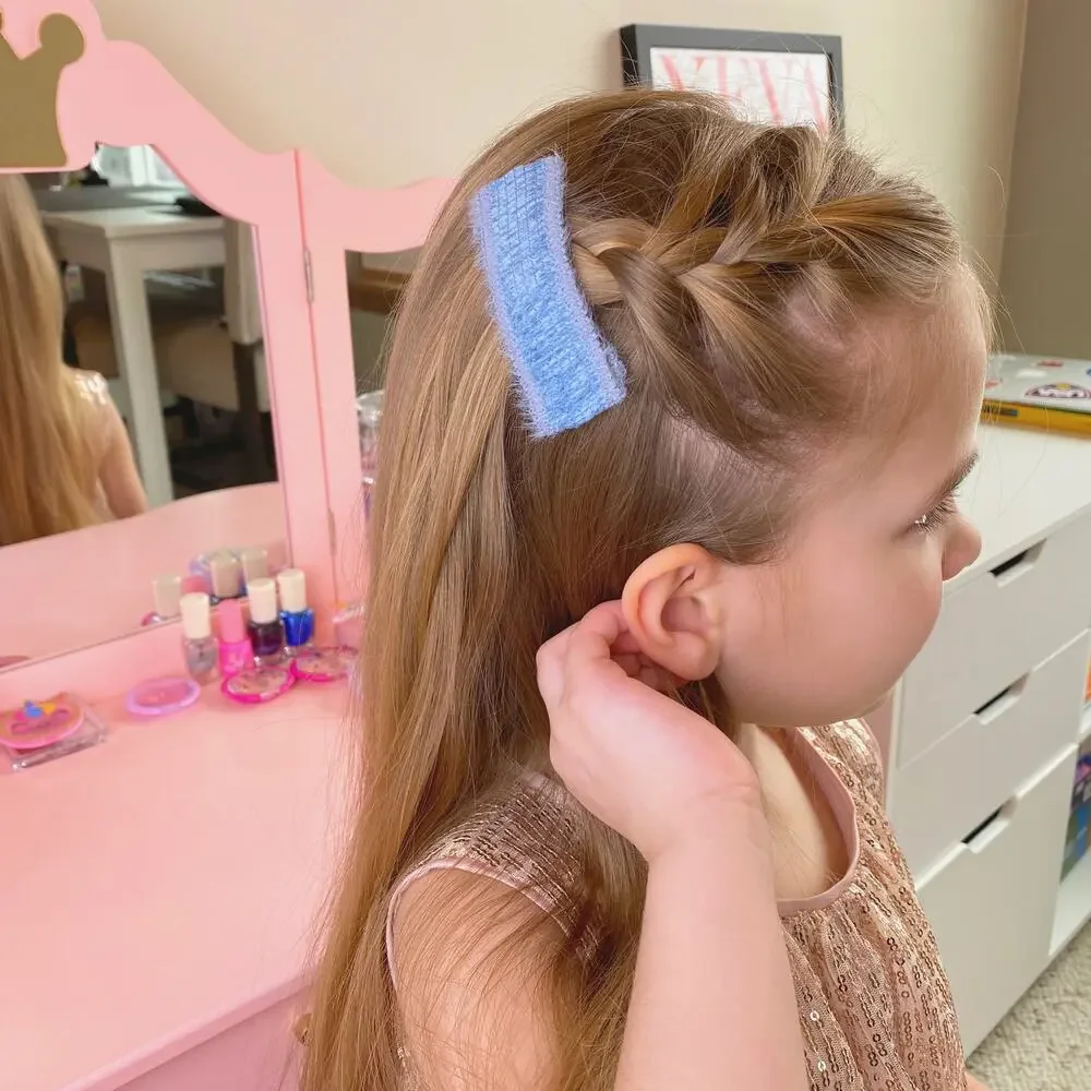 Blue Hair Barrettes Fuzzy Plush Set of 8 Accessories Girls Women